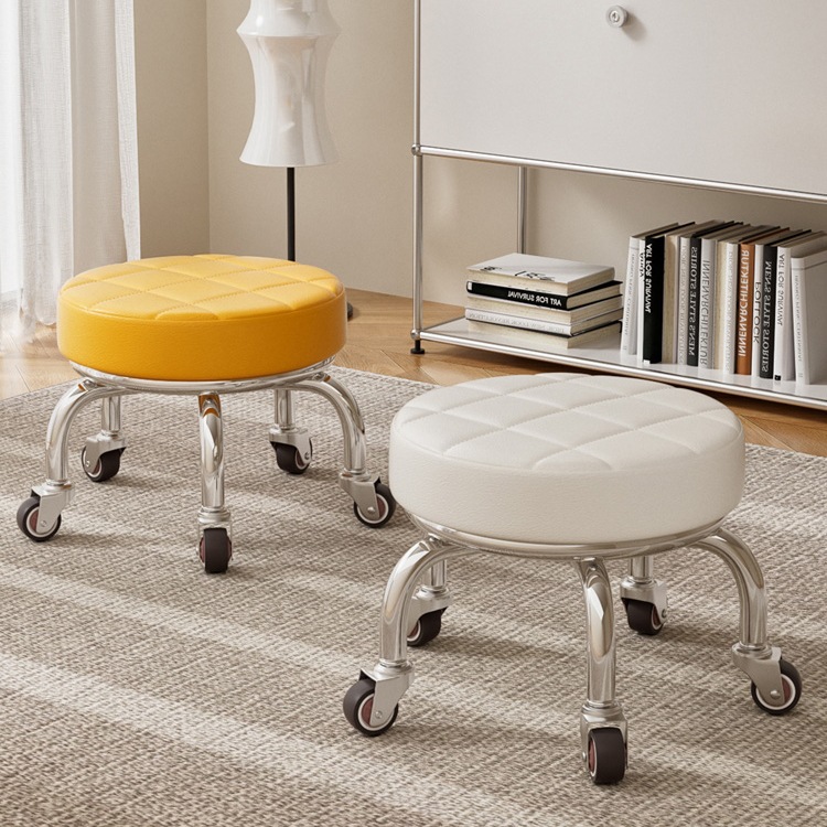 滑轮矮凳美缝万向轮小凳子带娃儿童学步家用静音带轮简约网红圆J*