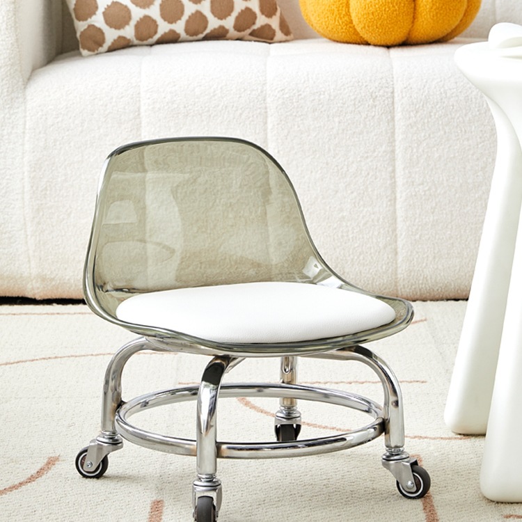 亚克力小凳子滑轮矮凳家用静音万向轮小椅子儿童学步可移动靠背椅