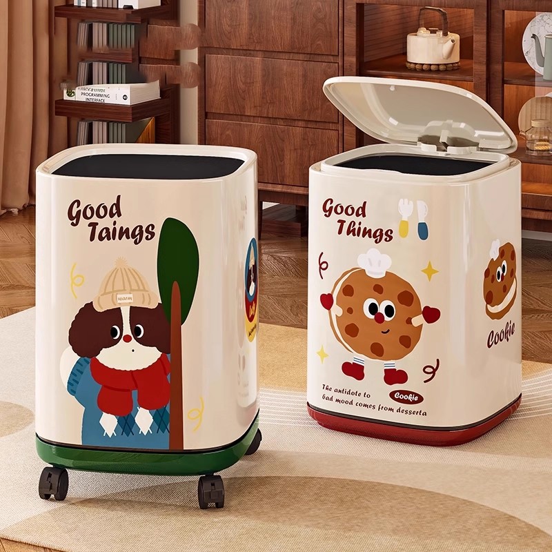 垃圾桶2025新款可爱高颜值带盖客厅厕所卫生间卧室大号移动垃圾桶