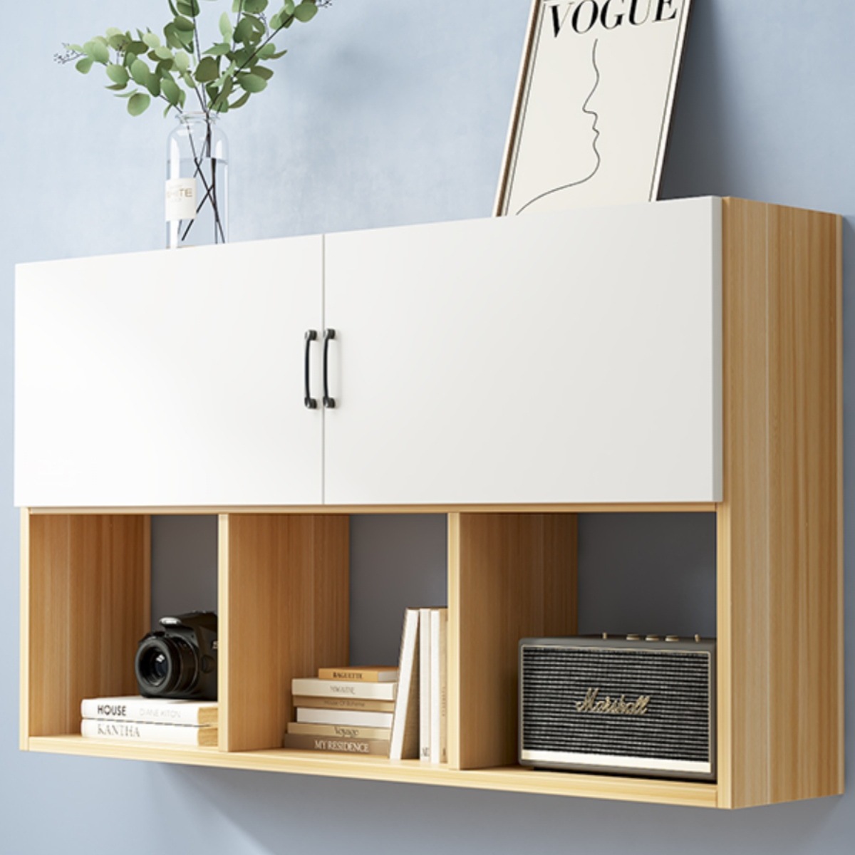 墙面实木书柜吊柜墙上书架置物柜挂壁式储物柜收纳柜桌上挂墙书架