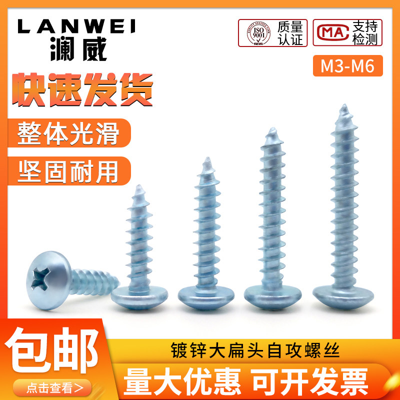 大扁头自攻螺丝钉加硬镀锌大头自贡钉尖尾木扁圆蘑菇螺钉m3m4m5m6