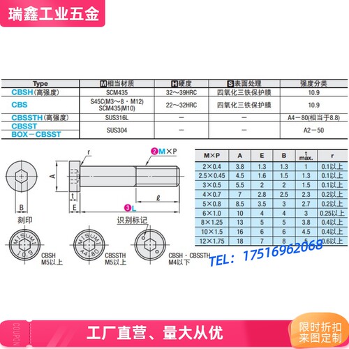 米思米低头内六角螺丝 薄头螺栓CBSH3/4-4/5/6/8/10/12/16/20/25