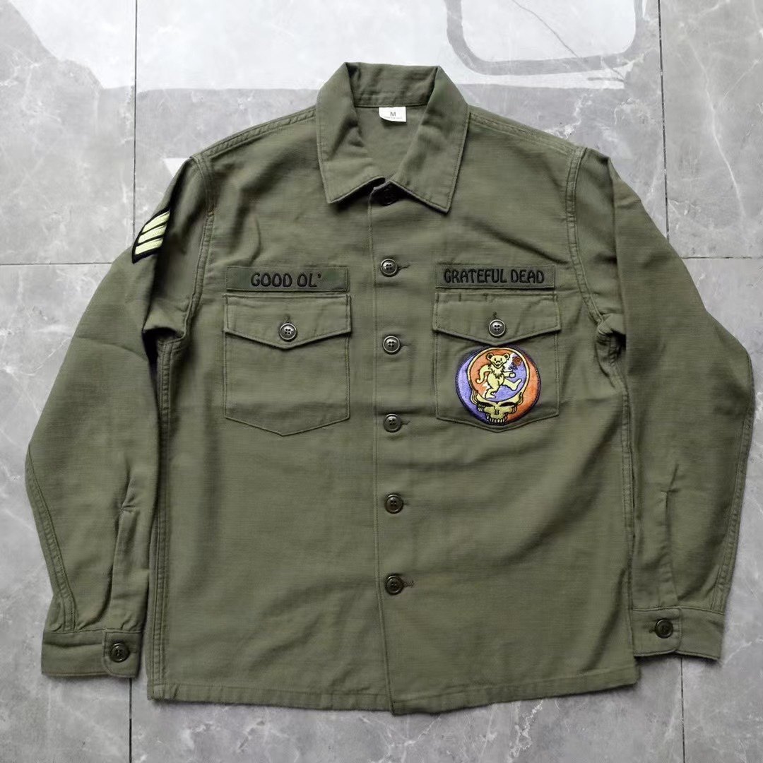 日本阿美咔叽衬衫 复古军事风男衬衣 6.5oz日本泷定平纹橄榄绿