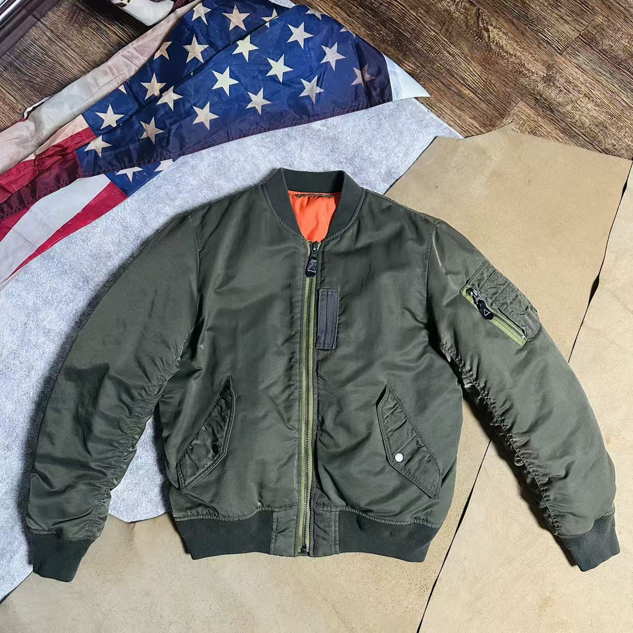 秋冬情侣款宽松MA-1飞行服撞色夹克棉服落色做旧年代感os复古外套
