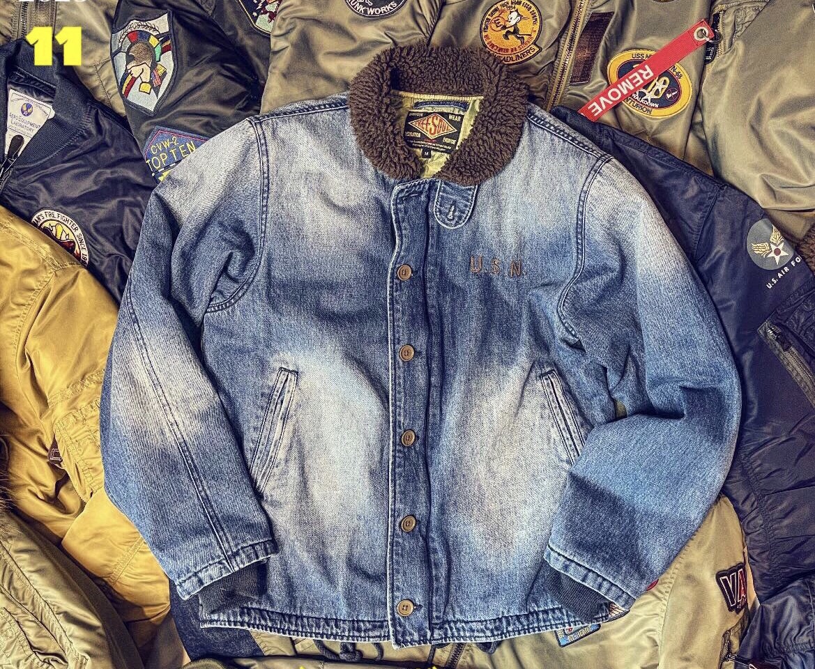 日单牛仔N-1甲板水手服 水洗手工做旧擦色棕色小毛领复古版型外套