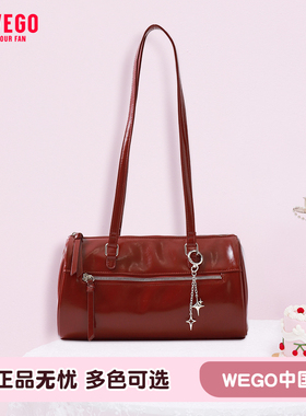 WEGO挂件筒形波士顿包腋下包单肩包大容量通勤百搭女包新款女包包