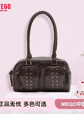 WEGO立体口袋铆钉波士顿包多口袋时尚手提包腋下包女秋冬新款包包