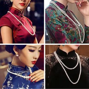 北海淡水珍珠毛衣链9 项链 10mm白色近圆珍珠复古旗袍配饰毛衣长款