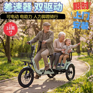 双驱动差速老年电助力三轮车家用18英寸接送孩子电动脚踏骑行车