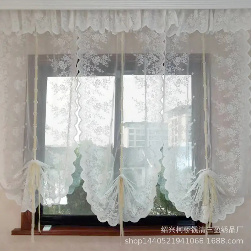 客厅魔术贴窗帘蕾丝厨房隔断帘
