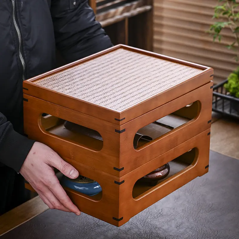 竹编玲珑盒茶具茶包架杯子茶柜