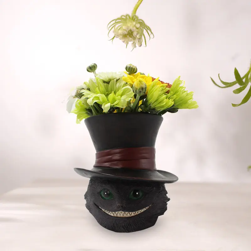 万圣节魔法黑猫花盆树脂工艺品