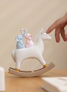 平安喜乐摇摇马大象摆件树脂