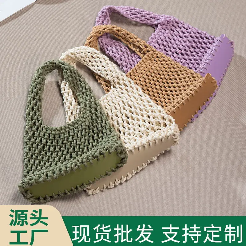 糖果色棉绳手提包手工编织包包女