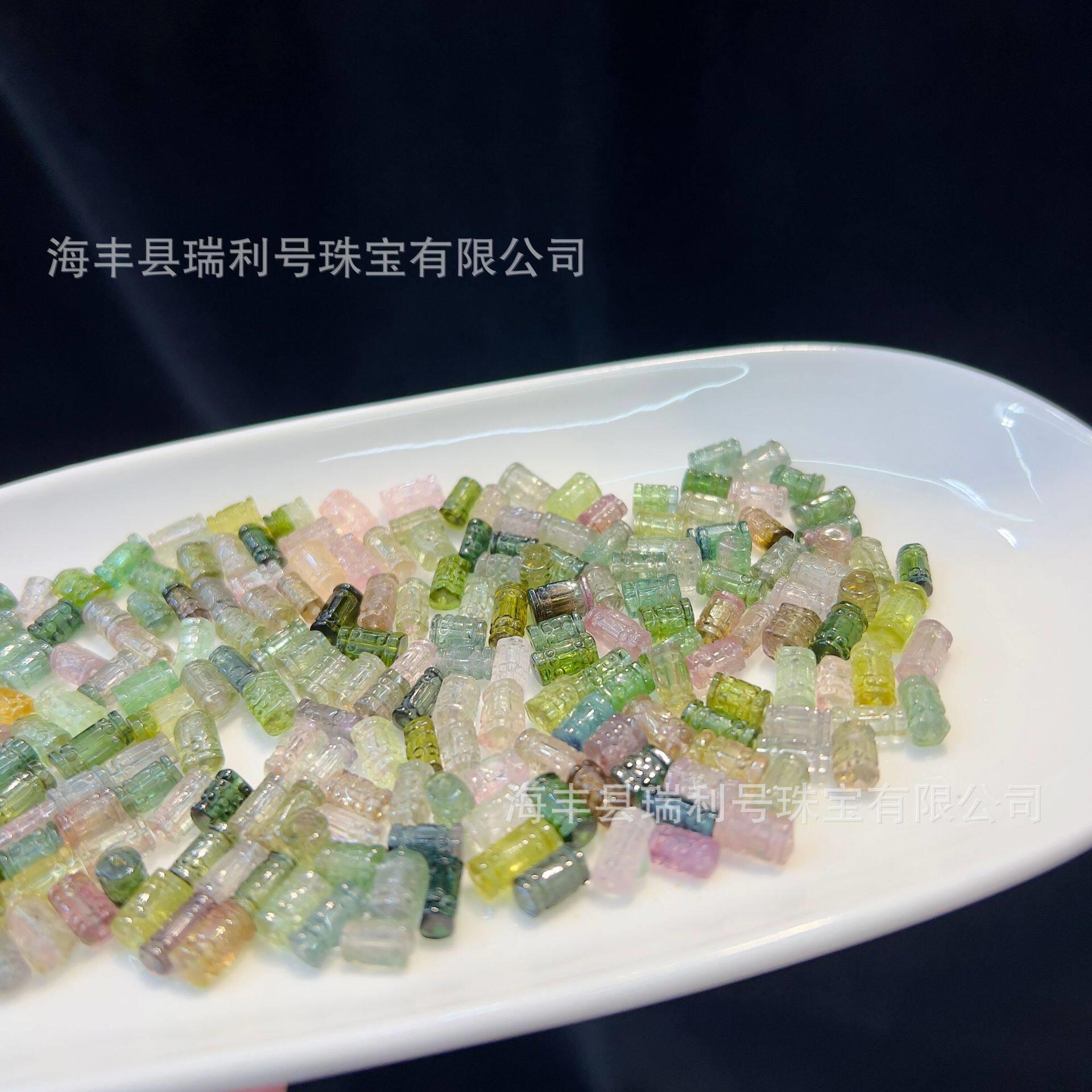2026天然碧玺随形回纹珠雕刻件配饰 碧玺回纹珠桶珠配件 瑞利号珠