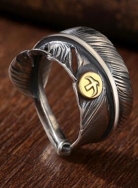 2025开口羽毛戒指镀银高桥吾郎 情侣对戒活口手工潮戒男时尚女