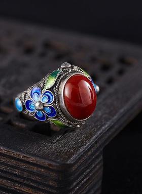 2025花丝镶嵌戒指做旧烧蓝复古宫廷指环时尚手工掐丝戒指古韵手工