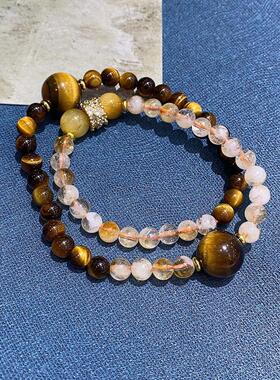 2026天然水晶手链圆黄塔晶珠天然虎眼水晶手串爆款饰品