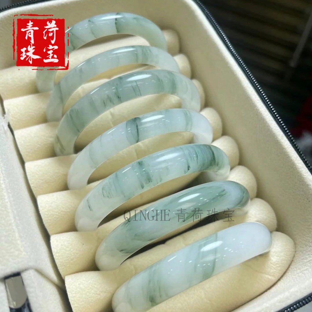 2026厂家天然新疆天山翠手镯冰翠玉镯女雪翠金丝玉正圈镯子翡翠色