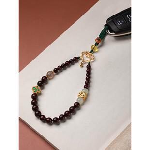 2026小叶紫檀汽车钥匙挂件精致女手工编织挂绳和田玉个性创意钥匙