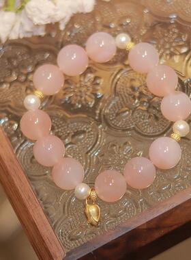 2026新款水蜜桃仙女手链荷花包吊坠手串简约小众设计中式手链送闺