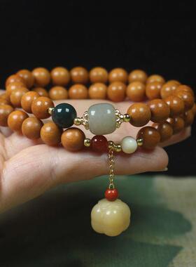 2026檀香木8mm双圈手串手链菩提事事如意款 DIY男女文玩佛珠饰品