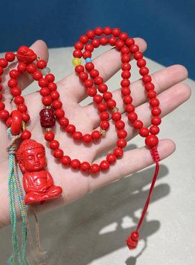 2026朱砂红砂宝宝佛项链吊坠本命年红色圆珠挂件男女款饰品
