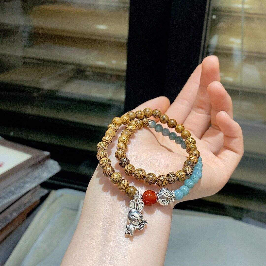 2026新中式国风天然蓝水翡翠沉香手链女葫芦招财纳福佛珠健康平安