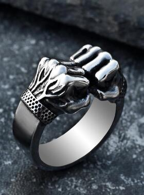 2026新款重拳出击个性力量之拳戒指男嘻哈潮人指环健身hiphop街头