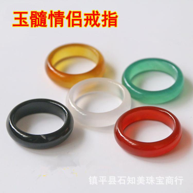 2026玛瑙玉髓戒指 男女款黄绿青黑白缠丝玉石玉器指环跑环工艺品
