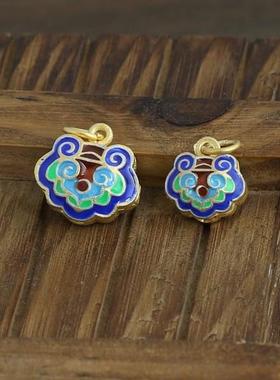 2025镀金饰 鎏金鎏金烧蓝DIY配件 景泰蓝掐丝小如意手串吊件挂件