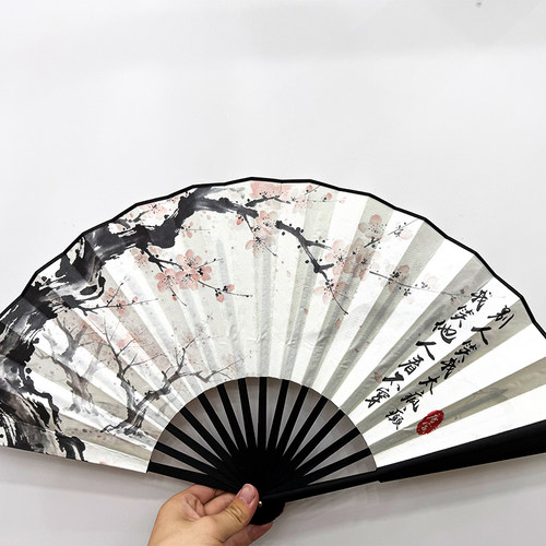 唐伯虎桃花庵歌古风扇子折扇唐寅古诗词男扇绢布竹扇10寸汉服配饰