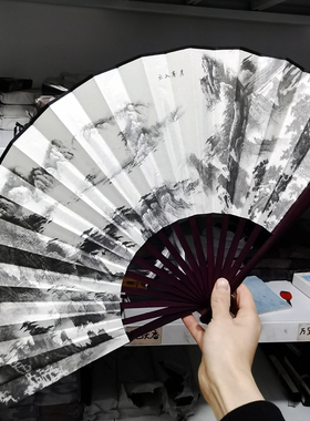 水墨古风扇子折扇中式霸气绢布竹扇便携男女舞蹈扇山水墨画中国风