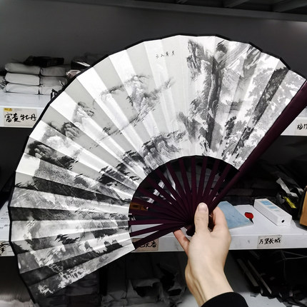 水墨古风扇子折扇中式霸气绢布竹扇便携男女舞蹈扇山水墨画中国风