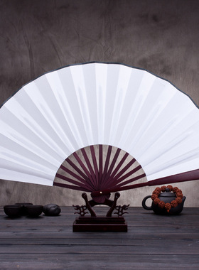 空白扇子折扇绢布10寸/8寸古风书法书画竹扇纯白纯黑红色黄色