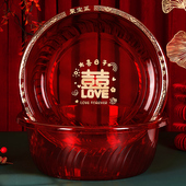 2025结婚陪嫁脸盆红色喜盆一对大红盆塑料盆女方嫁妆婚庆用品大全