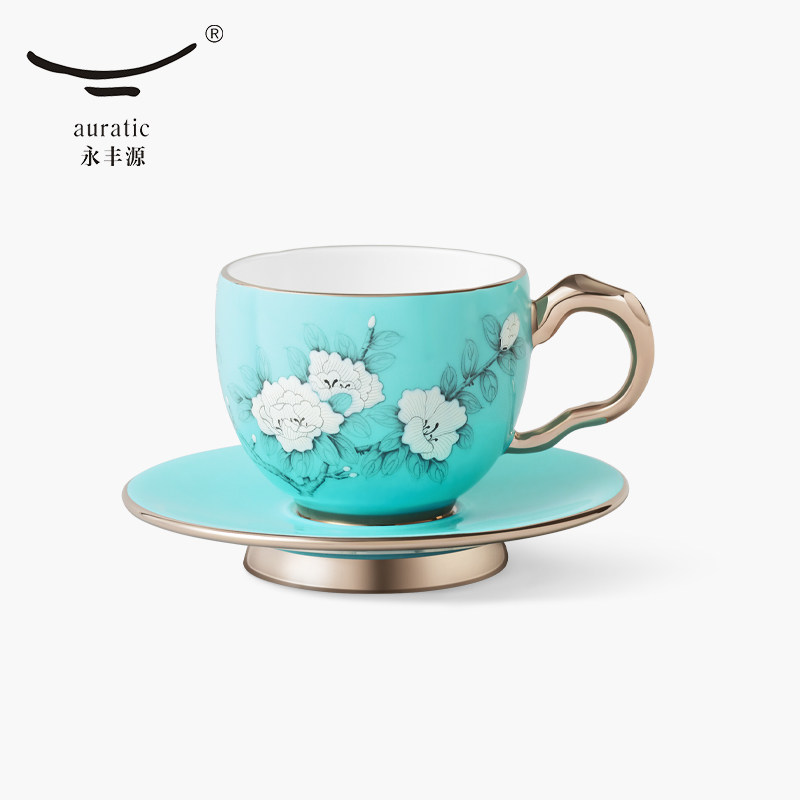永丰源手绘蓝2头咖啡杯碟150ml 陶瓷下午茶杯 豪华轻奢高档礼品