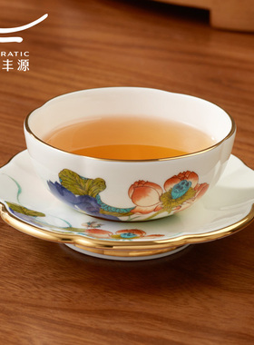 国瓷永丰源幸福和鸣2头主人杯85ml陶瓷功夫茶杯散件 1杯1碟