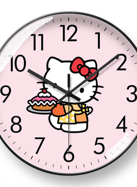 凯蒂猫钟表挂钟客厅KT猫卡通可爱女孩儿童卧室时钟挂墙公主房装饰