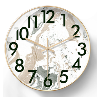大理石北欧现代电波钟自动对时客厅壁挂钟家用石英钟表创意时钟圆
