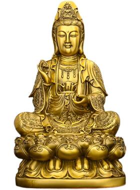 纯铜观世音菩萨摆件家用佛堂供奉坐莲花柳枝观音新款花纹柳枝观音