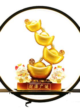 新中式客厅玄关财源广进摆件卧室床头元宝招财猫带灯装饰乔迁礼物