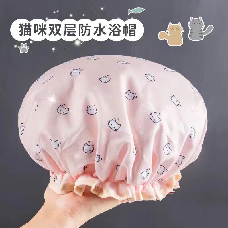 厂家直销货源双层浴帽女士防水洗澡成人发膜帽女加厚厨房防油烟帽