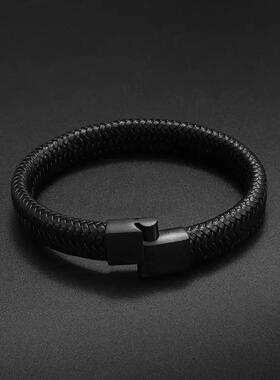 Classic Black Leather Bracelet for Men Hand Jewelry Gift Han