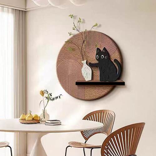 CS-006中古风绿植餐厅装饰画趣味猫咪餐厅墙挂画玄关装饰画餐厅画