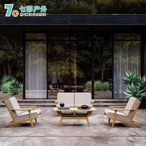 户外沙发组合露天庭院花园阳台酒店别墅售楼部室外休闲实木家具