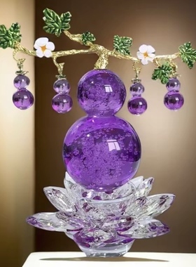 新款紫色k9水晶葫芦摆件紫气东来客厅电视柜书柜装饰摆件