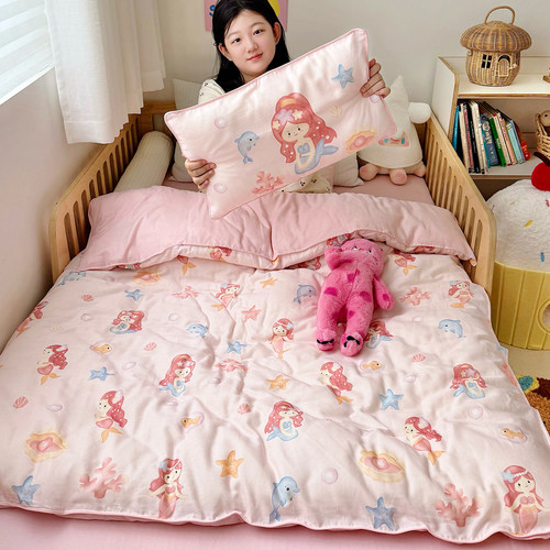 纯棉双层纱幼儿园被子三件套儿童宝宝入园全棉被套被褥床品六件套