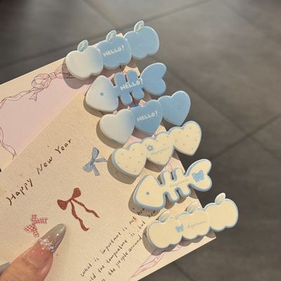 甜美蓝色系鱼骨苹果爱心发夹