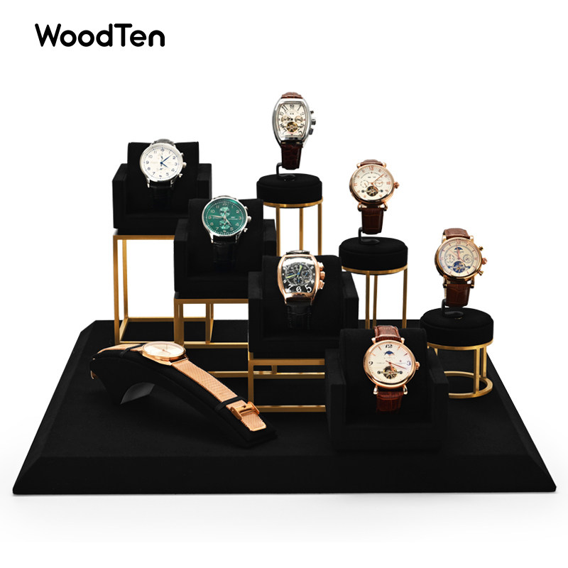 木世新款创意超纤手表展示架高档腕表手表展示专柜陈列道具套装黑
